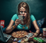 CPH woman watching netflix and looking at her iphone and eating bb168129 5354 4320 8774 d3434fa8f7ab