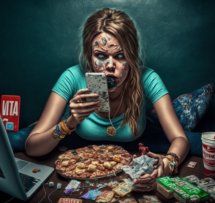 CPH woman watching netflix and looking at her iphone and eating bb168129 5354 4320 8774 d3434fa8f7ab