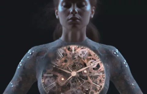 Scienceandcocktails woman full body with biological clock insid fc2ecde8 d14e 4988 b087 c5c5623a2027