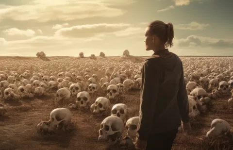 Scienceandcocktails woman looking at field full of human skulls 4bbf1a98 2dff 423f a6fc 6fbf89924d82