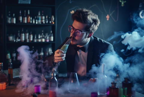 CPH dude playing with chemistry in a lab while drinking cocktai ccc346df 5c55 4d25 bfe6 bede21c547d2